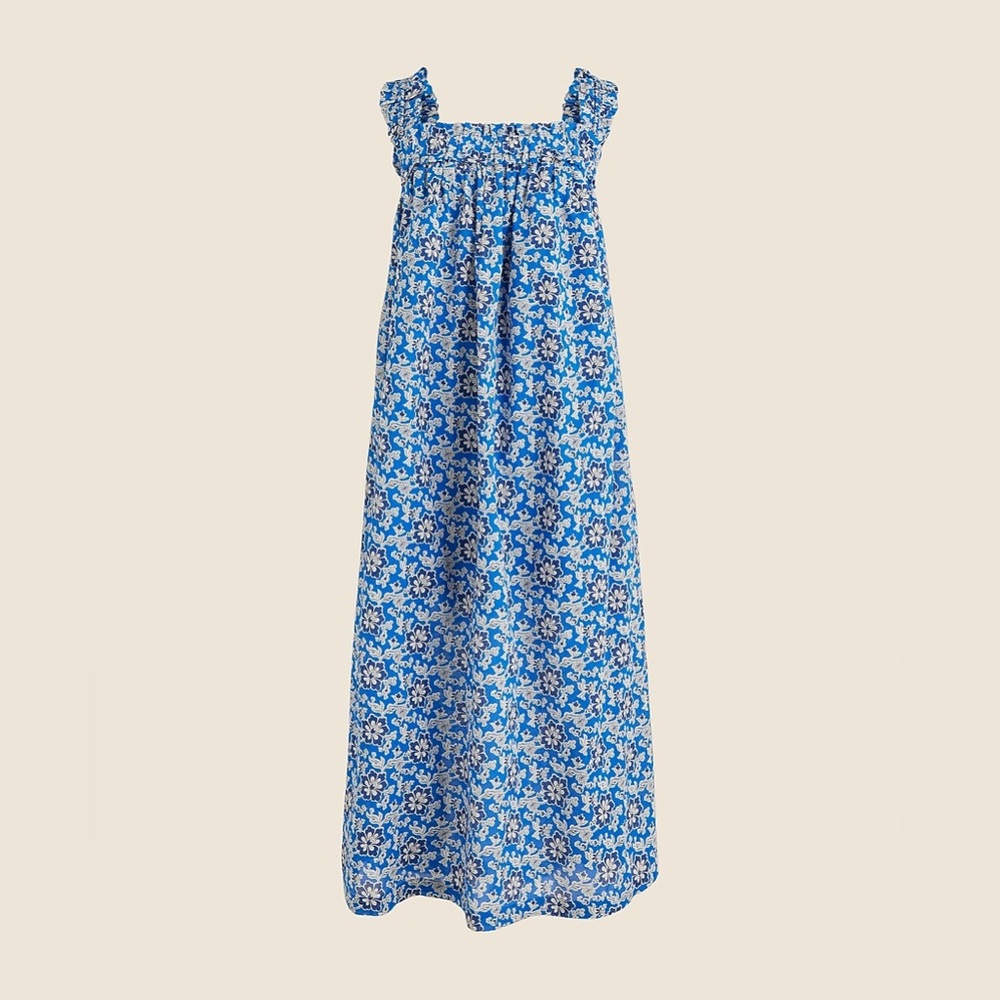 J Crew Cotton Voile Ruffle-Trim Shift Dress Cobalt Floral - Picture 3 of 16